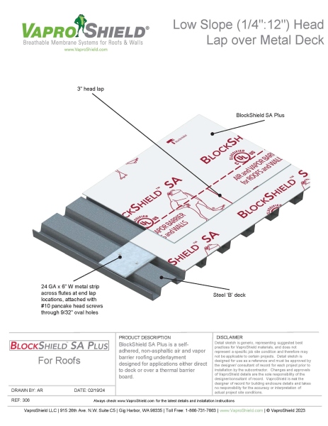 BlockShield SA Plus Low Slope Head Lap Over Metal Deck