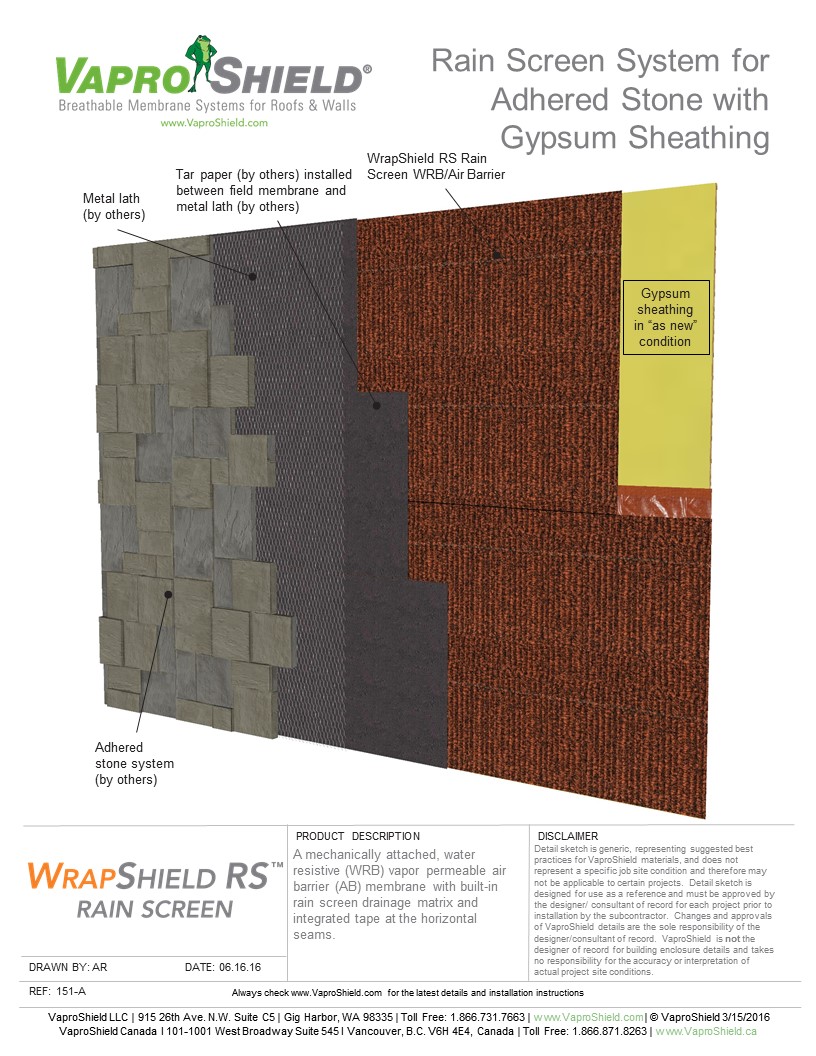 Rain Screen System for Adhered Stone and Gypsum with WrapShield RS
