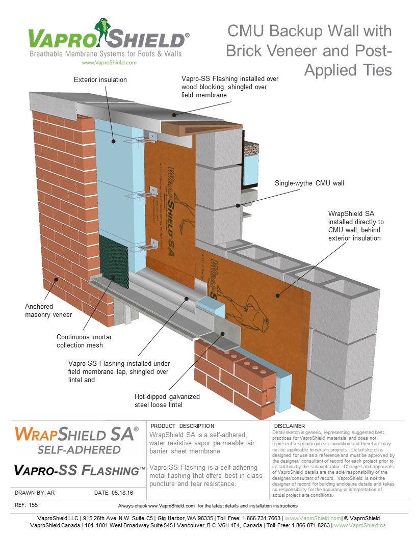 CMU Backup Wall with Brick Veneer and Post-Applied Ties
